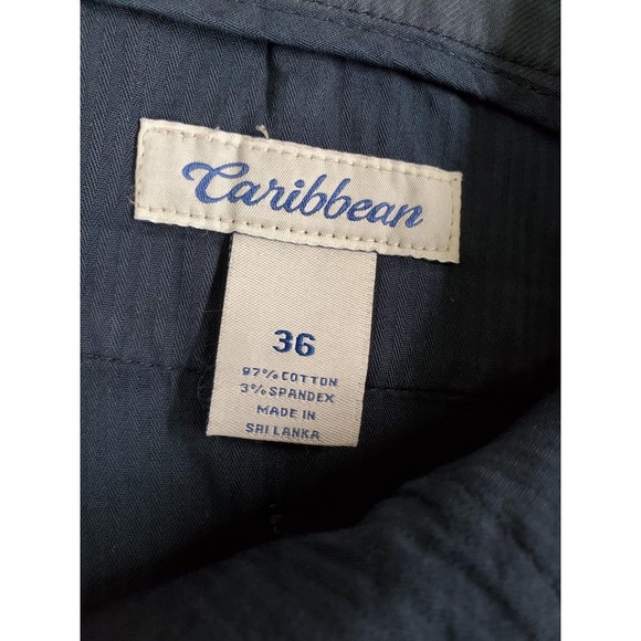 Caribbean Chino 9" Shorts Mens 36 Navy Blue Stretch Golf Flat Front (37x9) NWT - Picture 2 of 9